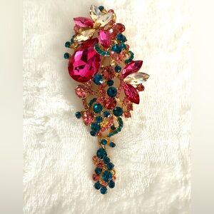 Elegant Multicolor Crystal Drop Large Brooch